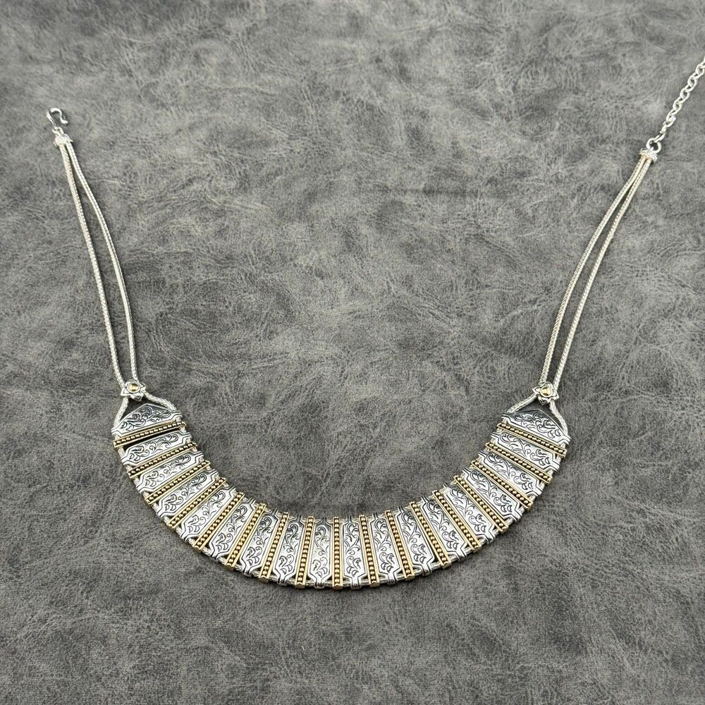 Vintage Monet Silver-Gold-Tone Etruscan Style Bib Collar Necklace Boho Tribal - Picture 12 of 14